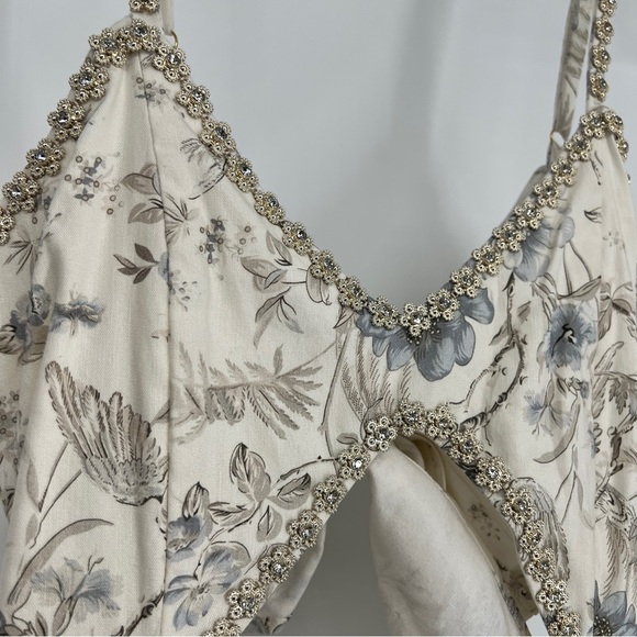 V. Chapman Luna White Blue Floral Tie Back Cut Out Midi Dress in Blue Bouquet 6 - Picture 2 of 13